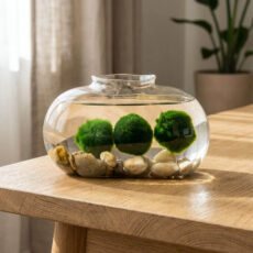 Marimo set - bean-shaped glass jar with stones
